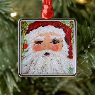 Carré Argenté Ornement de Winking Père Noël