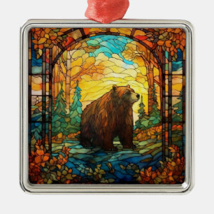 Carré Argenté Ornement d'ours en verre tendu