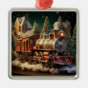 Carré Argenté Ornement du train de Noël 3D