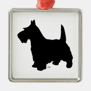 Carré Argenté Ornement en silhouette de chien Scottie