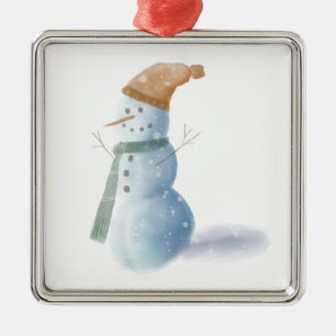 Carré Argenté Ornement encadré en métal de Snowman