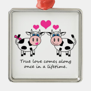 Carré Argenté Ornement heureux de vaches à véritable amour