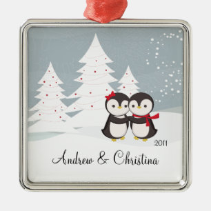 Carré Argenté Ornement mignon de Noël d'amour de couples de