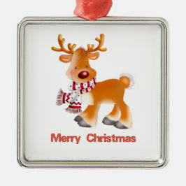 Carré Argenté Ornement | Noël | Reindeer | Joyeux Noël