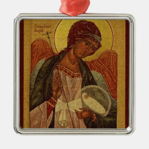 Carré Argenté Ornement orthodoxe de Noël d'ange gardien