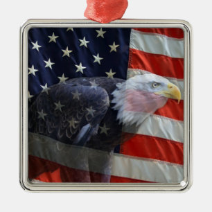 Carré Argenté Ornement patriotique d'Eagle de drapeau des USA