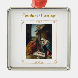 Carré Argenté Ornement religieux de Noël Nativité Bénédictions
