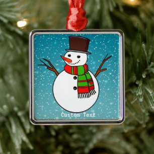 Carré Argenté Ornement Snowman personnalisé - Cadeau de Noël
