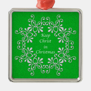 Carré Argenté Ornement vert et blanc Garder le Christ dans Noël