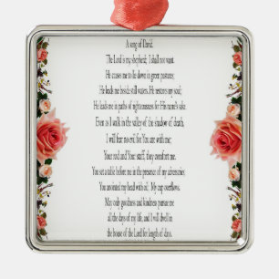 Carré Argenté Psaume 23, Fleur Rose, Ornement Métal
