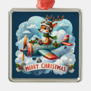 Carré Argenté Reindeer Volant avion Ornement