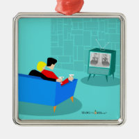 Retro Gay Couple regarder TV Ornement en céramique
