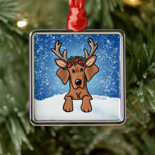 Carré Argenté Vizsla Hound Reindeer métal ornement