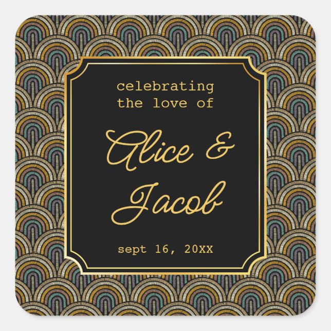 Carré Art Deco Embroidered-Style Wedding Square Sticker (Devant)