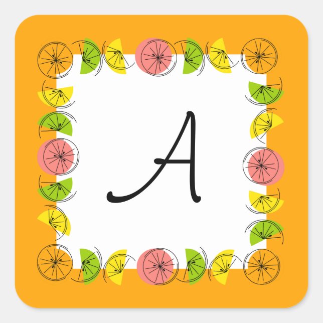 Carré autocollant Citrus Carré Orange Monogram (Devant)