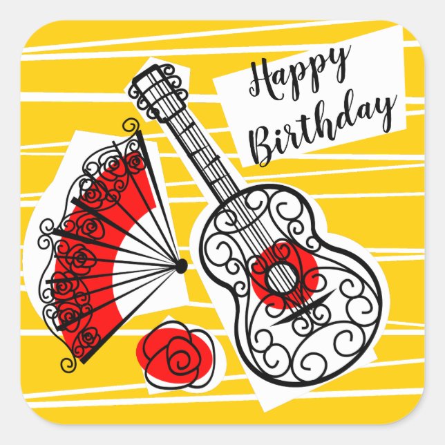Carré autocollant espagnol Souvenirs Happy Birthda (Devant)