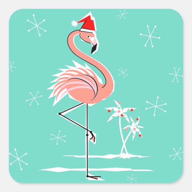 Carré autocollant Flamant rose de Noël (Devant)