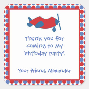 Carré Avion Anniversaire Fête Faveur Sticker Rouge Bleu