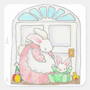 Carré Balise cadeau Mama et Baby Bunny Sticker