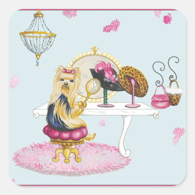 Carré Balise Sticker Yorkshire Yorkshire Terrier (Devant)