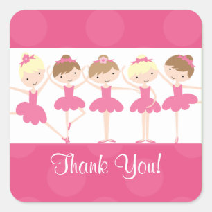 Carré Ballerina rose Sticker Merci d'anniversaire