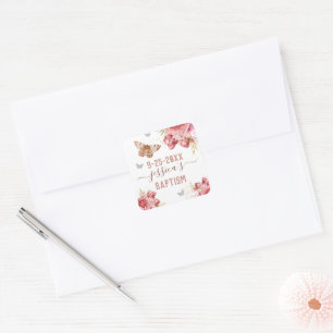 Carré Baptême papillon floral Sticker personnalisé