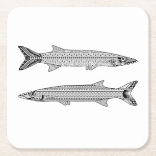 Carré Barracuda Poisson Adult Coloriage Dessous de verre