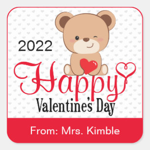 Carré Bear Cute Valentine's Day Cadeau Sticker & Étiquet
