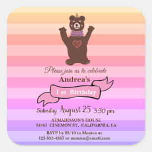 Carré Bear Girl'Anniversaire Sticker