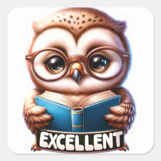 Carré Bébé Chouette "Excellent" Sticker d'encouragement