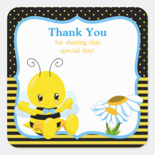 Carré Bébé doux Bee Boy Sticker Merci