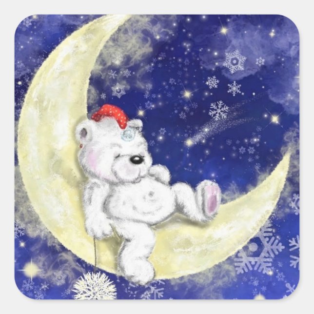Carré Bébé mignon Sticker Ours de Noël (Devant)