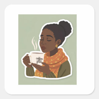 Carré Black Female drinking coffee sticker