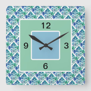 Carré blanc bleu vert, horloge murale