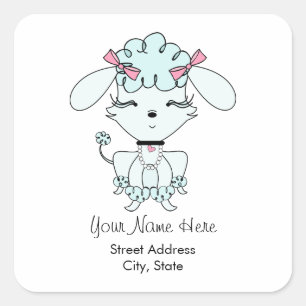 Carré Bleu Cartoon Poodon Adresse Sticker
