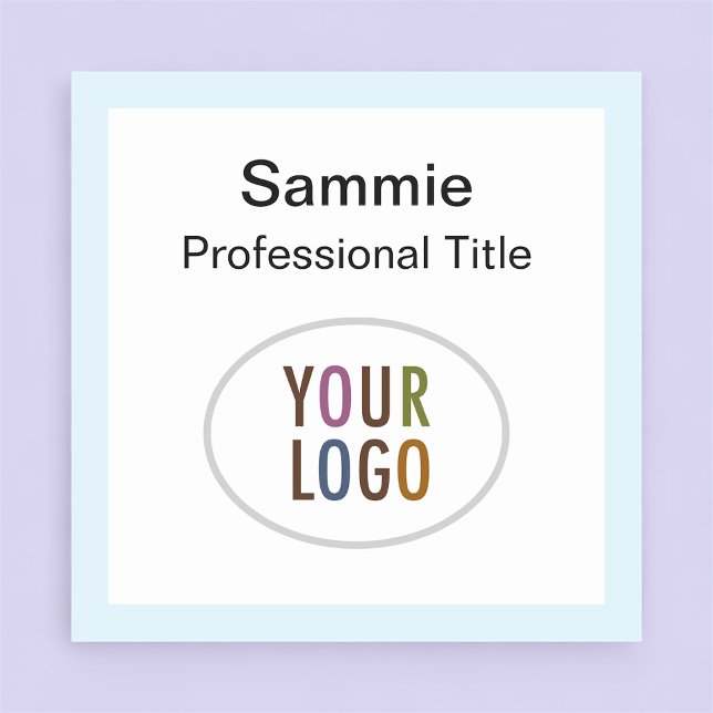 Carré bleu clair Nom Badge Logo Pin ou Magnétique (MISOOK 2x2 inch Square Name Tag with Logo and Light Blue Border)