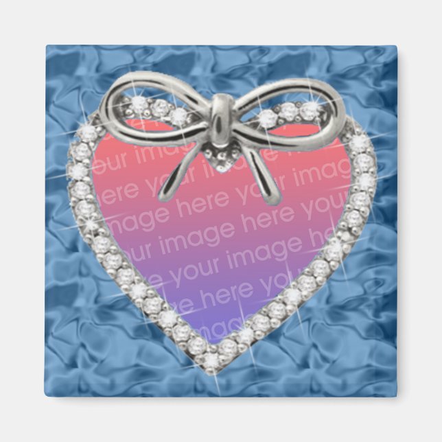 Carré Bleu Diamant Coeur Cadran Magnet (Devant)