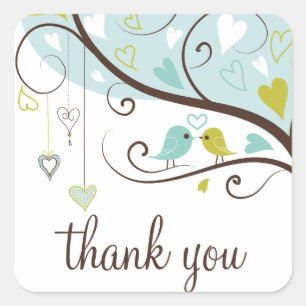 Carré Bleu et vert   Sticker en Merci Lovebirds mignon