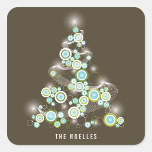 Carré Bleu Mod Cercles étincelants Arbre de Noël Sticker