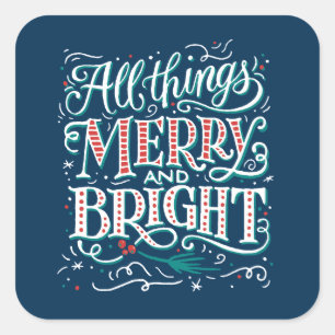 Carré Bleu Toutes les choses Joyeux et brillant Sticker 