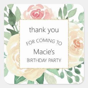 Carré Blush Pink Floral faveur merci sticker