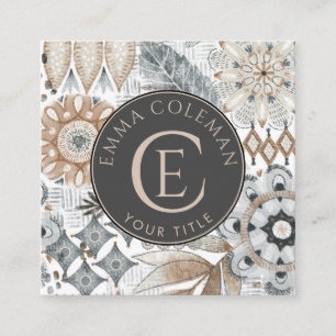 Carré Boho Monogramme Carte de visite de feuilles floral