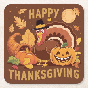 Carré Bon thanksgiving Dessous de verre de papier de réc