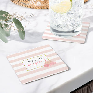 Carré Bonjour Magnifique Dessous de verre rose et gris P