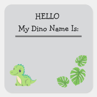 Carré Bonjour Mon Dino Nom Est Nom Balise Sticker