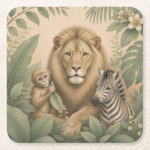 Carré Botanical Safari Lion Papier Dessous de Verre