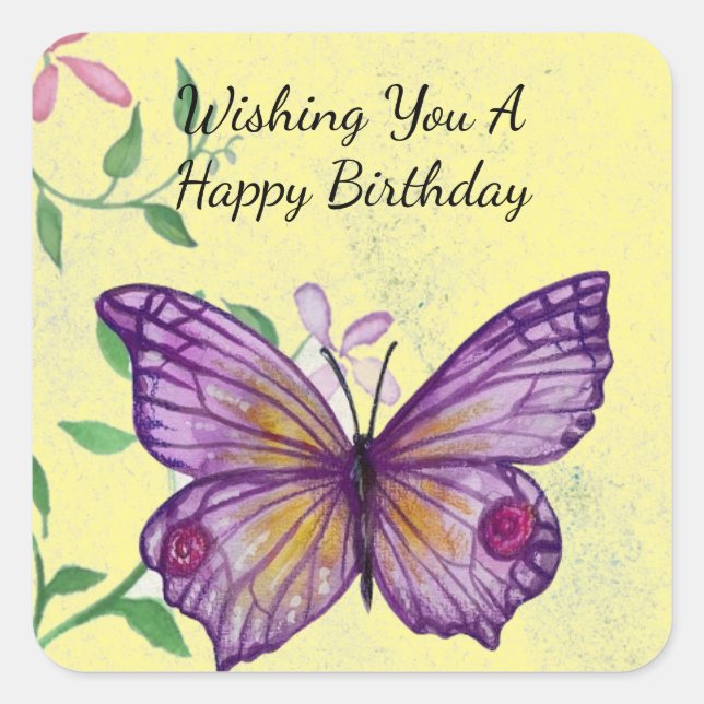 Carré Bouton d'anniversaire heureux Sticker (Devant)