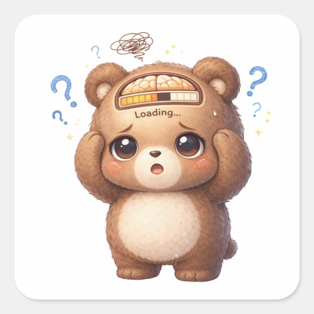 Carré Brain Loading Cute Bear Sticker (Devant)