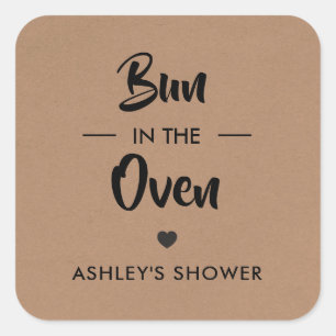 Carré Bun dans le four Tag, Sticker Baby shower, Kraft