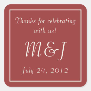 Carré Burgundy Monogrammed Wedding Favoriser les Sticker